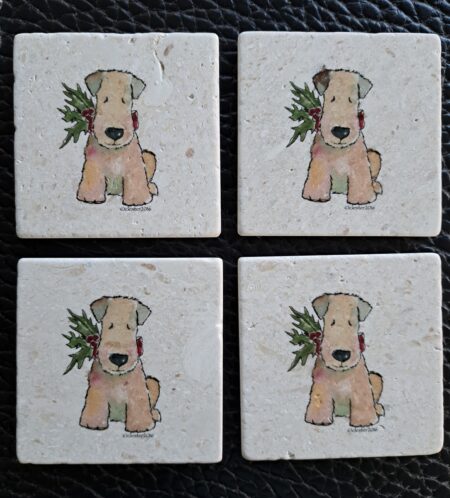 wheaten with holly ceramic coaster set of 4